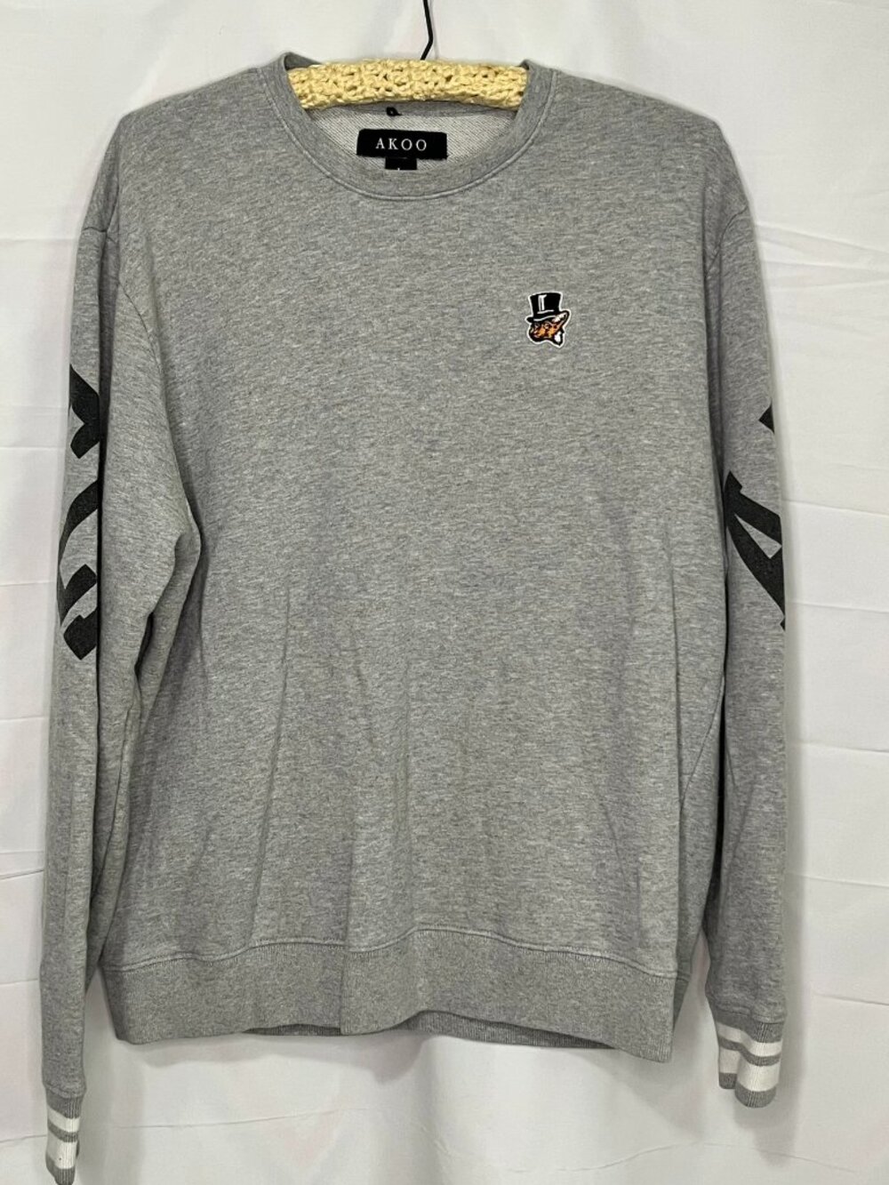 AKOO Mens Gray A King Of Oneself Graphic Fox Logo Crewneck Sweatshirt Large